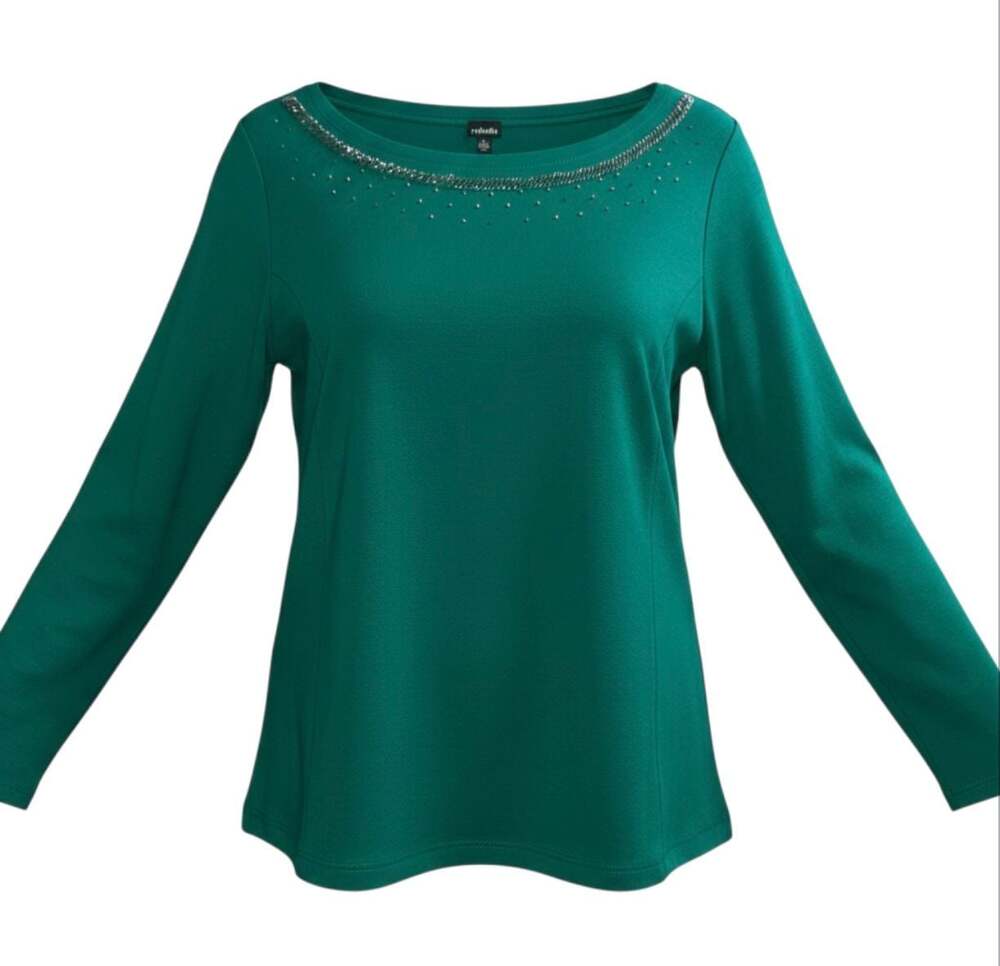 RAFAEKKA TURQUOISE LONG SLEEVE SWEATER WITH BEAD ACCENT SZ LP #8122